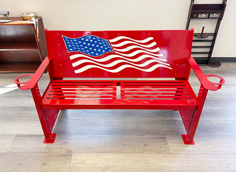 powder coated bench with logo